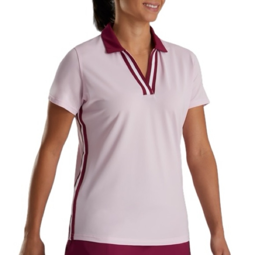 Foot Joy FJ Calabasas Pink Magenta Stripe Ribbon Trim Women's Golf Polo size S